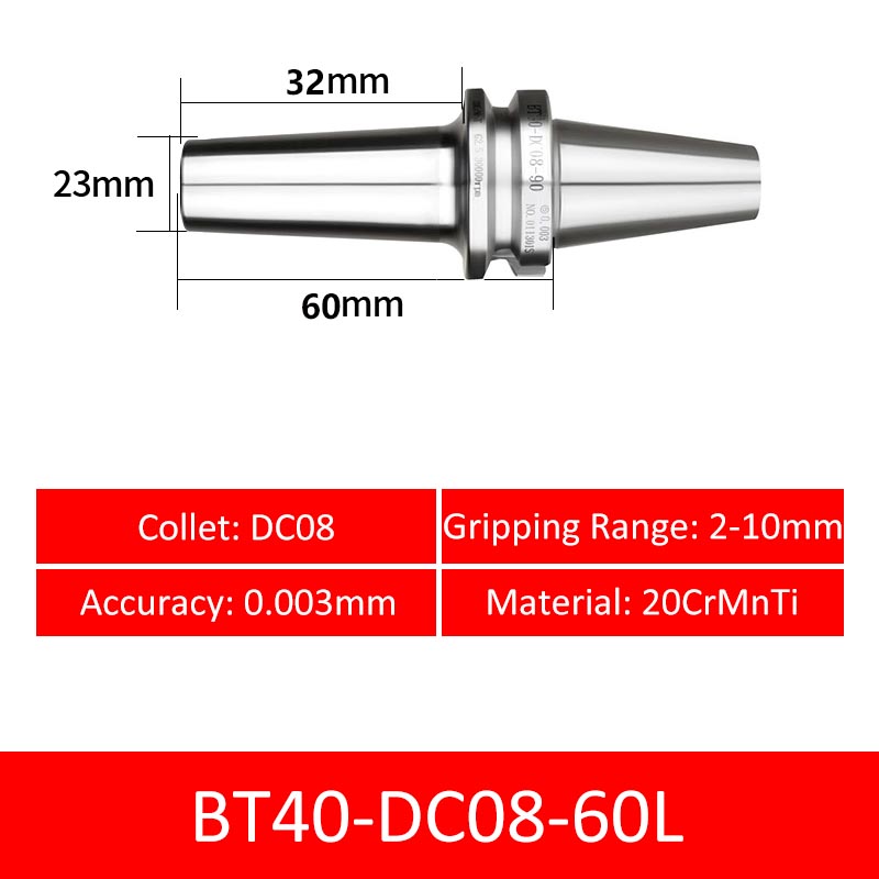 BT40-DC08-60L Collet Chuck High Precision Pull-back High-speed with Extended Shank Anti-Interference - Da Blacksmith