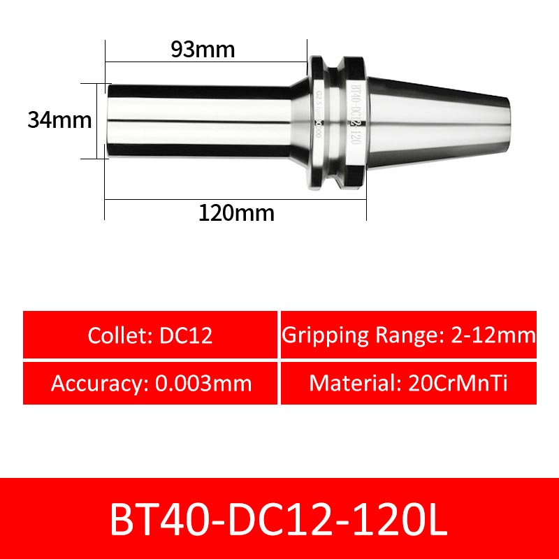 BT40-DC12-120L Collet Chuck High Precision Pull-back High-speed with Extended Shank Anti-Interference - Da Blacksmith