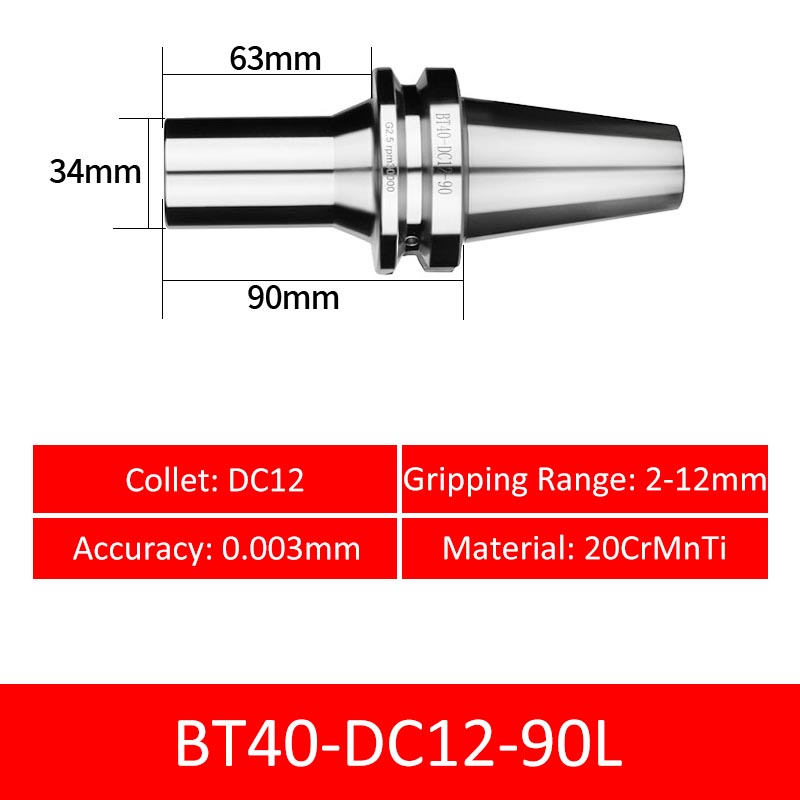 BT40-DC12-90L Collet Chuck High Precision Pull-back High-speed with Extended Shank Anti-Interference - Da Blacksmith