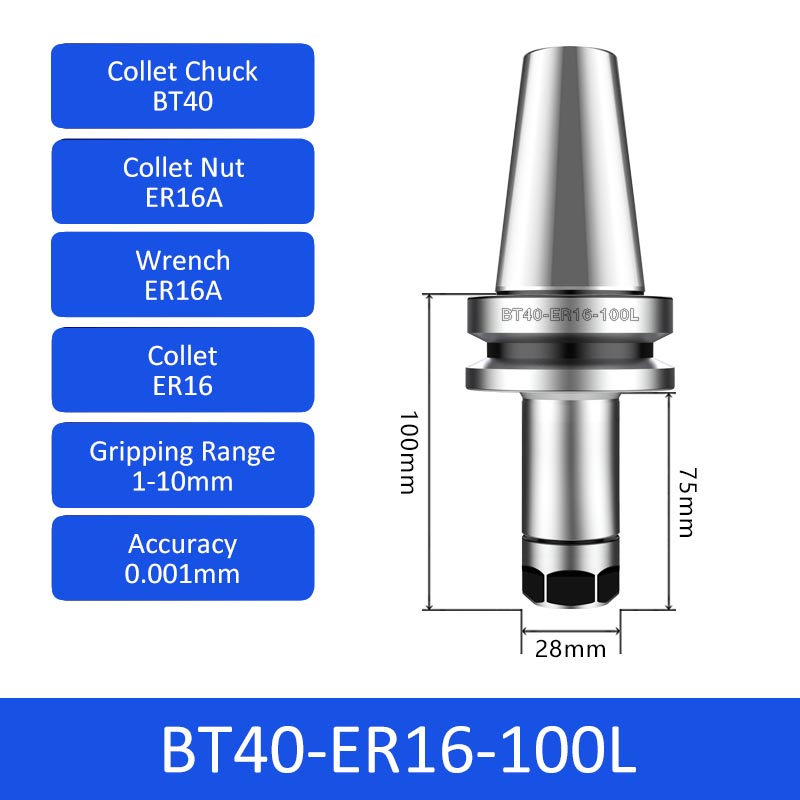 BT40-ER16-100L 0.001mm High-precision CNC Tool Holder ER Collet Chuck Dynamic Balance - Da Blacksmith