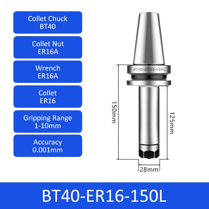 BT40-ER16-150L 0.001mm High-precision CNC Tool Holder ER Collet Chuck Dynamic Balance - Da Blacksmith