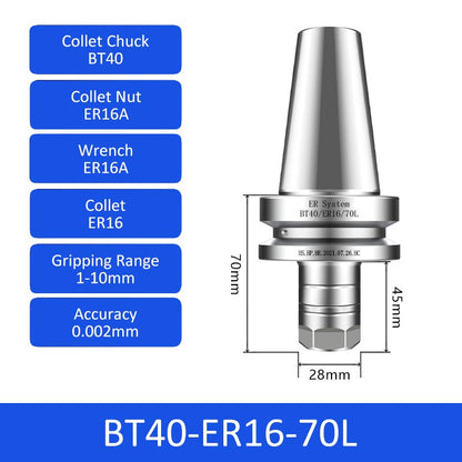 BT40-ER16-70L 0.002mm High-precision CNC Tool Holder ER Collet Chuck Dynamic Balance - Da Blacksmith