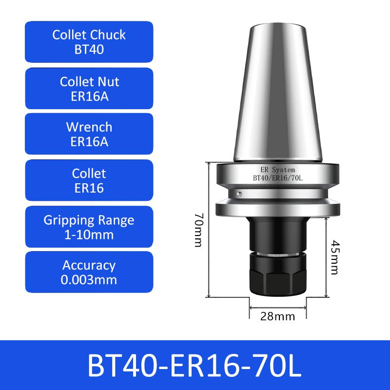 BT40-ER16-70L 0.003mm High-precision CNC Tool Holder ER Collet Chuck Dynamic Balance - Da Blacksmith