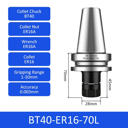 BT40-ER16-70L 0.003mm High-precision CNC Tool Holder ER Collet Chuck Dynamic Balance - Da Blacksmith