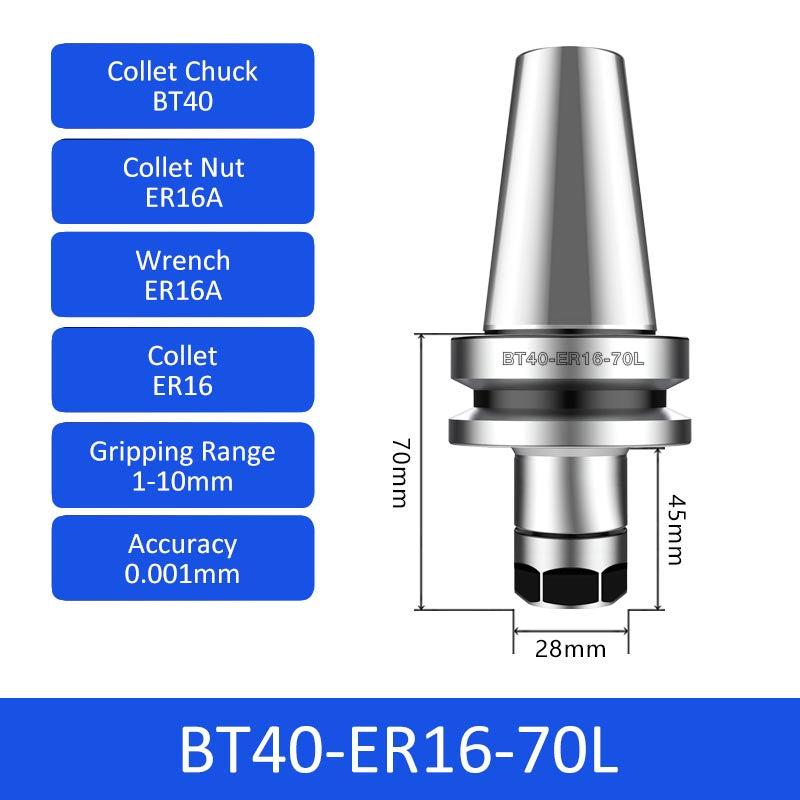 BT40-ER16-70L 0.001mm High-precision CNC Tool Holder ER Collet Chuck Dynamic Balance - Da Blacksmith