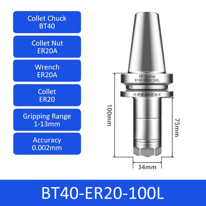 BT40-ER20-100L 0.002mm High-precision CNC Tool Holder ER Collet Chuck Dynamic Balance - Da Blacksmith