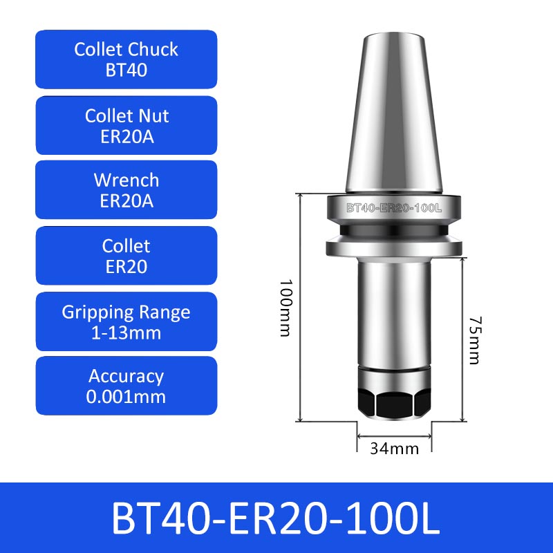 BT40-ER20-100L 0.001mm High-precision CNC Tool Holder ER Collet Chuck Dynamic Balance - Da Blacksmith