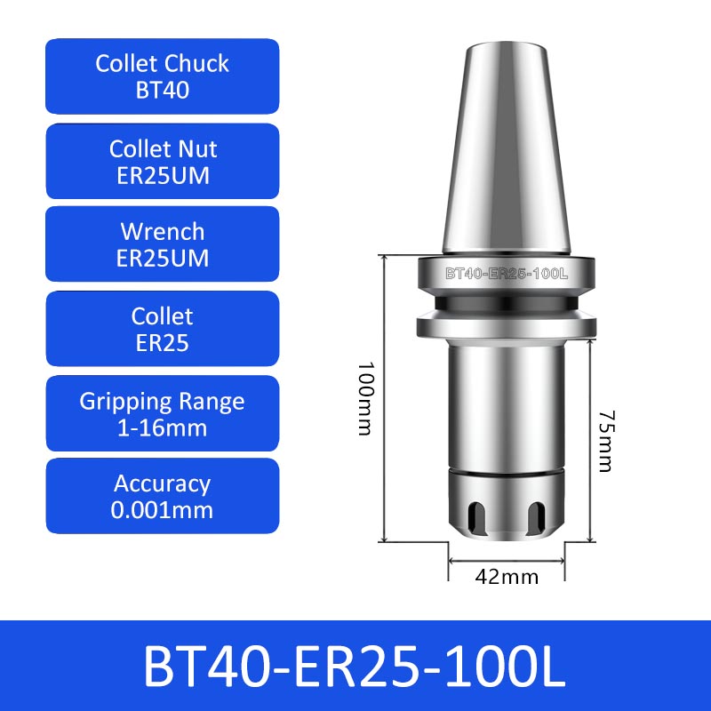 BT40-ER25-100L 0.001mm High-precision CNC Tool Holder ER Collet Chuck Dynamic Balance - Da Blacksmith