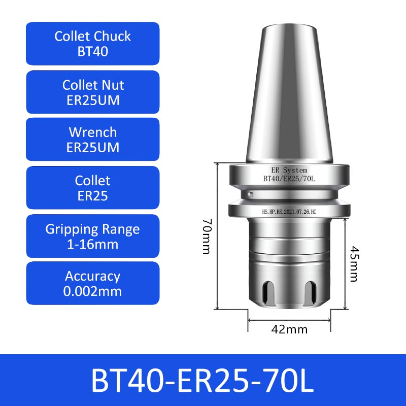 BT40-ER25-70L 0.002mm High-precision CNC Tool Holder ER Collet Chuck Dynamic Balance - Da Blacksmith