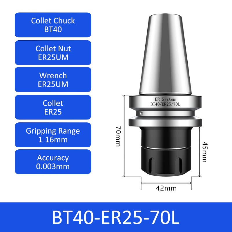 BT40-ER25-70L 0.003mm High-precision CNC Tool Holder ER Collet Chuck Dynamic Balance - Da Blacksmith