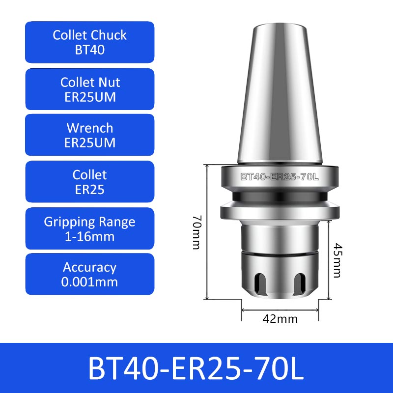 BT40-ER25-70L 0.001mm High-precision CNC Tool Holder ER Collet Chuck Dynamic Balance - Da Blacksmith