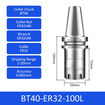 BT40-ER32-100L 0.002mm High-precision CNC Tool Holder ER Collet Chuck Dynamic Balance - Da Blacksmith