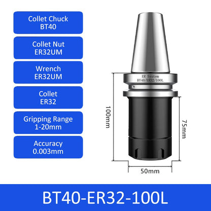 BT40-ER32-100L 0.003mm High-precision CNC Tool Holder ER Collet Chuck Dynamic Balance - Da Blacksmith