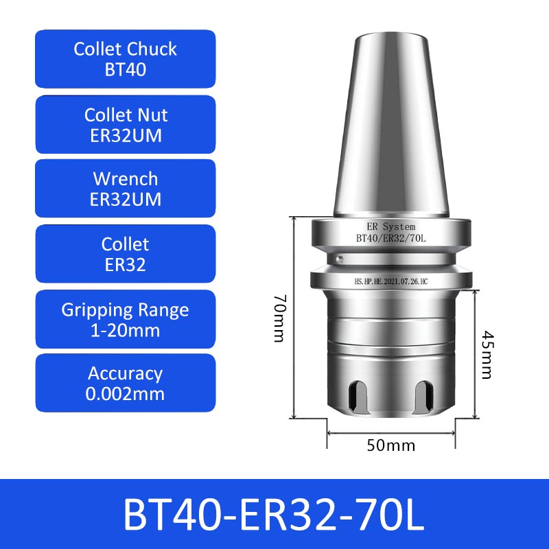 BT40-ER32-70L 0.002mm High-precision CNC Tool Holder ER Collet Chuck Dynamic Balance - Da Blacksmith