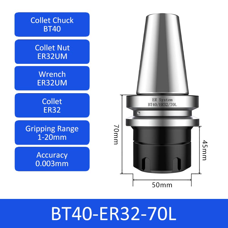 BT40-ER32-70L 0.003mm High-precision CNC Tool Holder ER Collet Chuck Dynamic Balance - Da Blacksmith