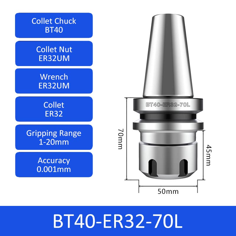 BT40-ER32-70L 0.001mm High-precision CNC Tool Holder ER Collet Chuck Dynamic Balance - Da Blacksmith