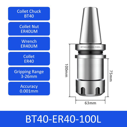 BT40-ER40-100L 0.001mm High-precision CNC Tool Holder ER Collet Chuck Dynamic Balance - Da Blacksmith