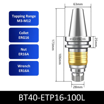BT40-ETP16-100L Telescopic Collet Chuck Floating Tapping Tool Holder - Da Blacksmith