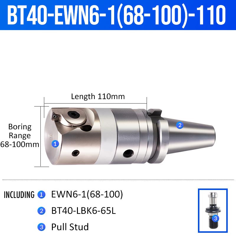 BT40-EWN6-1(68-100)-110L Fine Boring Cutter Tuning Head Adjustable Tool Holder - Da Blacksmith