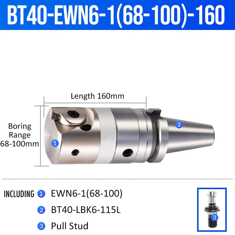 BT40-EWN6-1(68-100)-160L Fine Boring Cutter Tuning Head Adjustable Tool Holder - Da Blacksmith