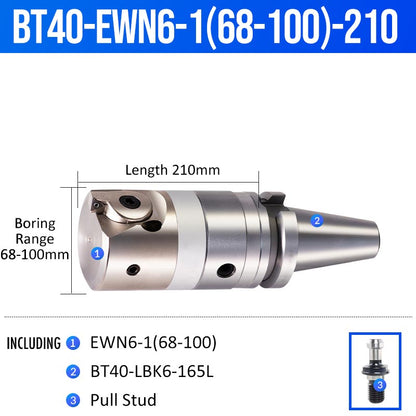 BT40-EWN6-1(68-100)-210L Fine Boring Cutter Tuning Head Adjustable Tool Holder - Da Blacksmith