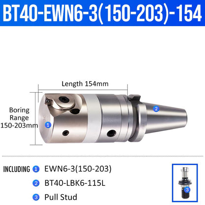 BT40-EWN6-3(150-203)-154L Fine Boring Cutter Tuning Head Adjustable Tool Holder - Da Blacksmith