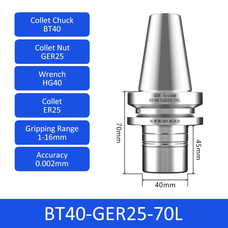 BT40-GER25-70L CNC Dynamic Balance High-Speed Collet Chuck - Da Blacksmith