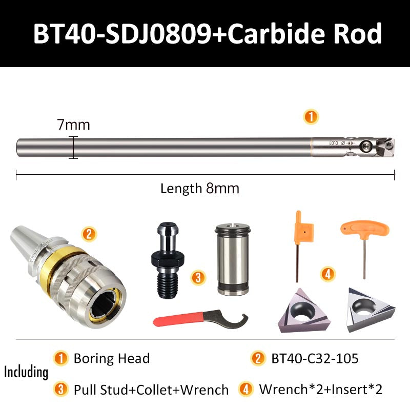 BT40-SDJ0809 Carbide Rod Fine Boring Tool Holder for Small Aperture Straight Shank - Da Blacksmith