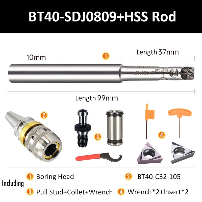 BT40-SDJ0809 HSS Rod Fine Boring Tool Holder for Small Aperture Straight Shank - Da Blacksmith