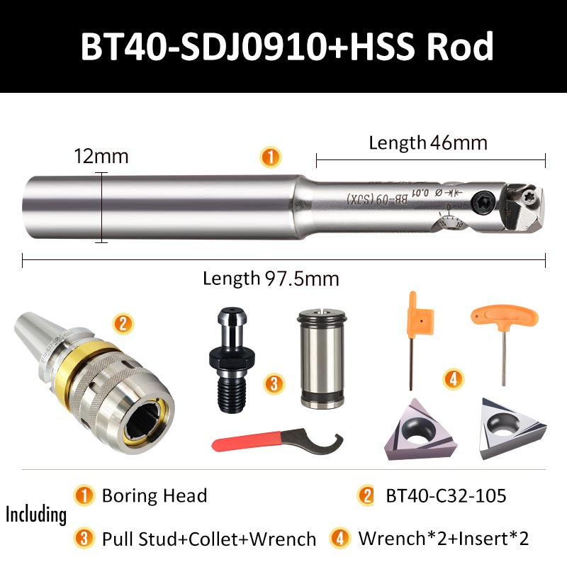 BT40-SDJ0910 HSS Rod Fine Boring Tool Holder for Small Aperture Straight Shank - Da Blacksmith