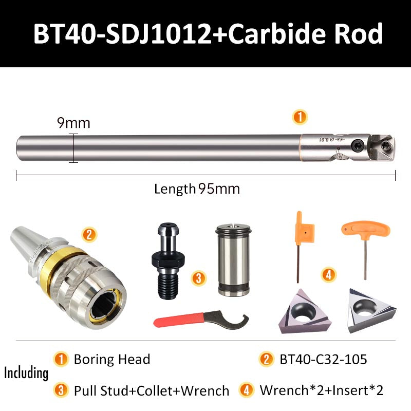 BT40-SDJ1012 Carbide Rod Fine Boring Tool Holder for Small Aperture Straight Shank - Da Blacksmith