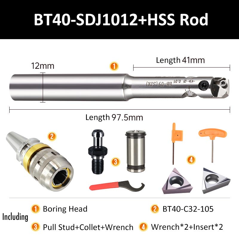 BT40-SDJ1012 HSS Rod Fine Boring Tool Holder for Small Aperture Straight Shank - Da Blacksmith