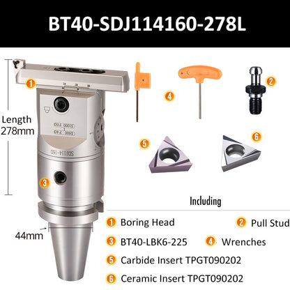 BT40-SDJ114160-278L Fine Boring Tool Holder for Small Aperture Straight Shank - Da Blacksmith