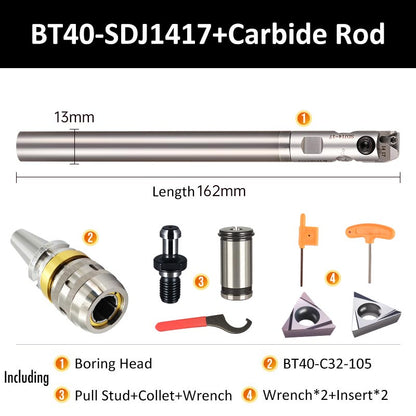 BT40-SDJ1417 Carbide Rod Fine Boring Tool Holder for Small Aperture Straight Shank - Da Blacksmith