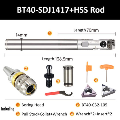 BT40-SDJ1417 HSS Rod Fine Boring Tool Holder for Small Aperture Straight Shank - Da Blacksmith