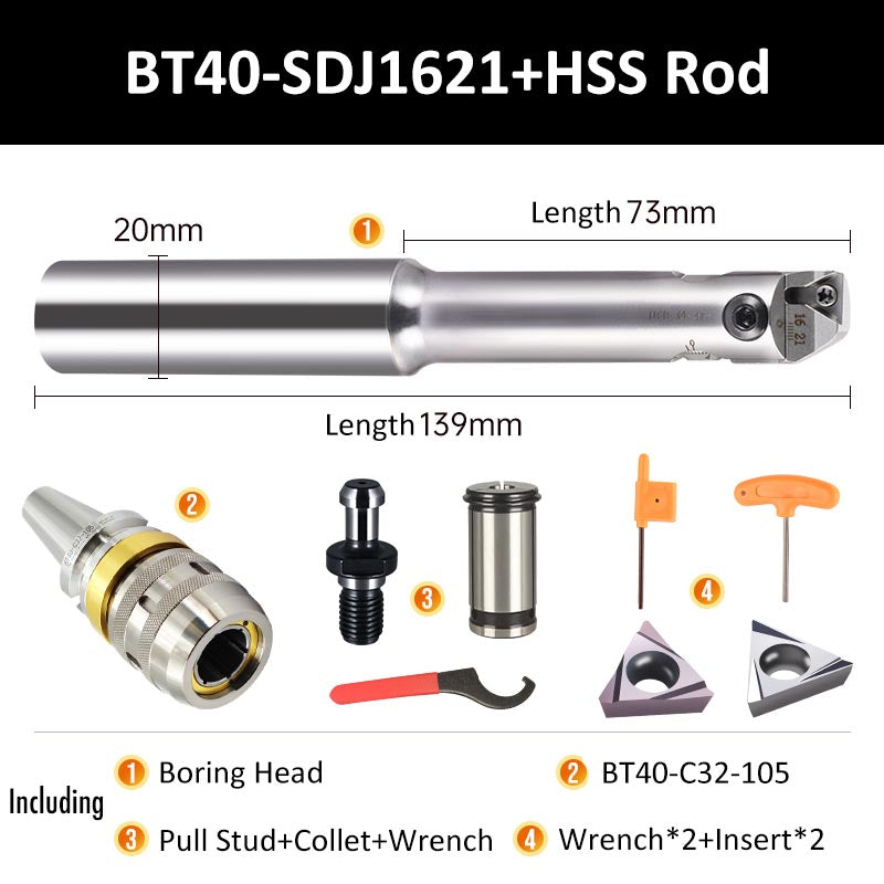 BT40-SDJ1621 HSS Rod Fine Boring Tool Holder for Small Aperture Straight Shank - Da Blacksmith