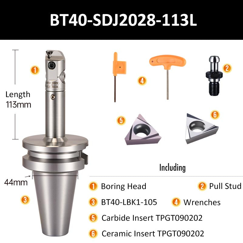 BT40-SDJ2028-113L Fine Boring Tool Holder for Small Aperture Straight Shank - Da Blacksmith