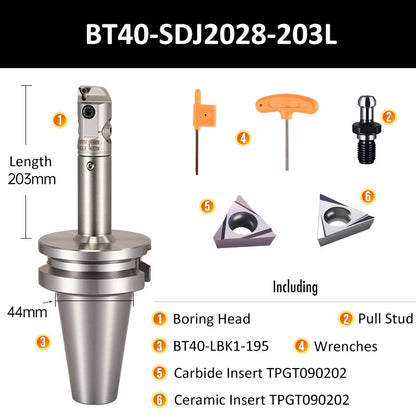 BT40-SDJ2028-203L Fine Boring Tool Holder for Small Aperture Straight Shank - Da Blacksmith