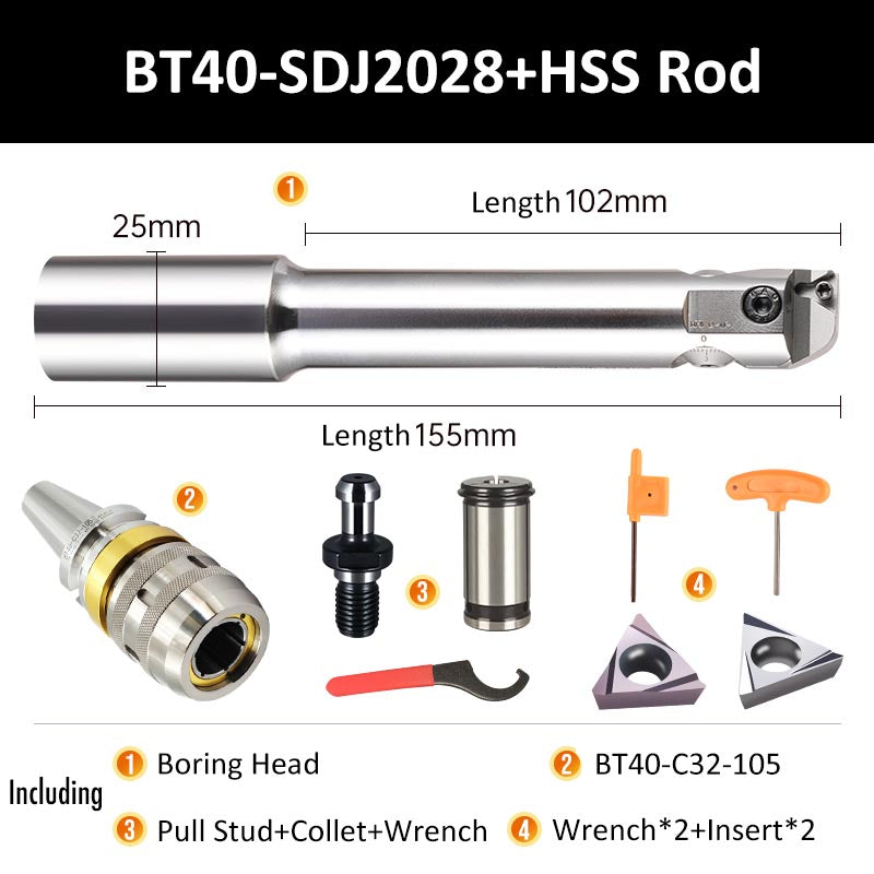 BT40-SDJ2028 HSS Rod Fine Boring Tool Holder for Small Aperture Straight Shank - Da Blacksmith