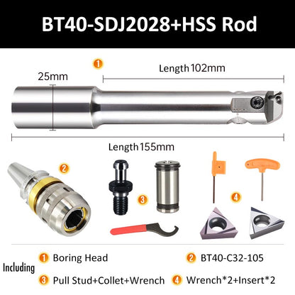 BT40-SDJ2028 HSS Rod Fine Boring Tool Holder for Small Aperture Straight Shank - Da Blacksmith