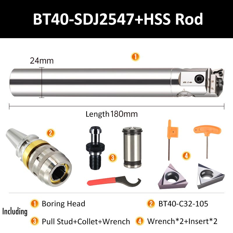 BT40-SDJ2547 HSS Rod Fine Boring Tool Holder for Small Aperture Straight Shank - Da Blacksmith