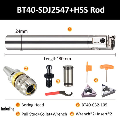 BT40-SDJ2547 HSS Rod Fine Boring Tool Holder for Small Aperture Straight Shank - Da Blacksmith