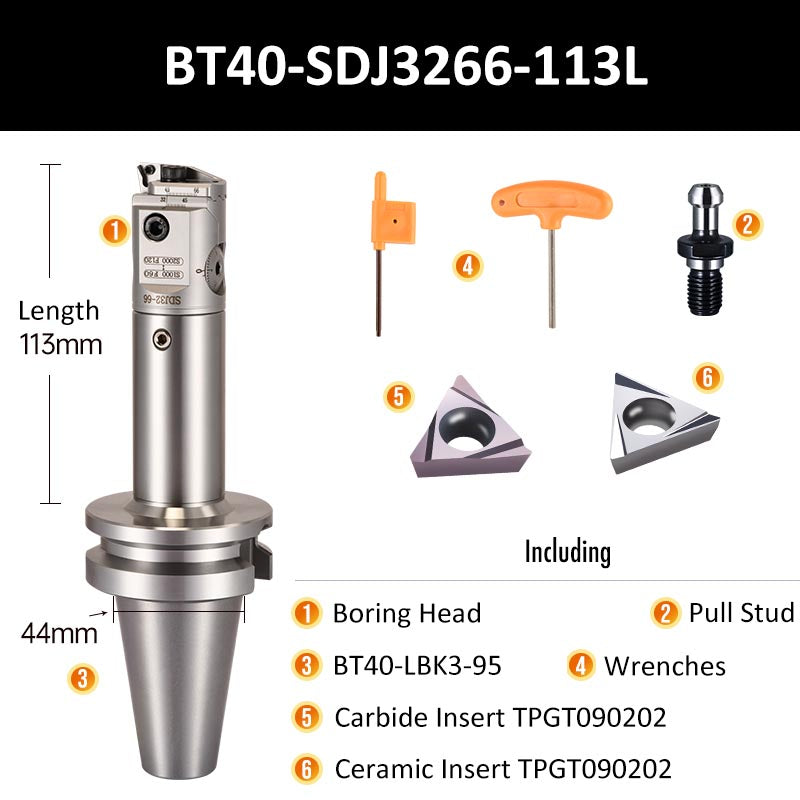 BT40-SDJ3266-113L Fine Boring Tool Holder for Small Aperture Straight Shank - Da Blacksmith