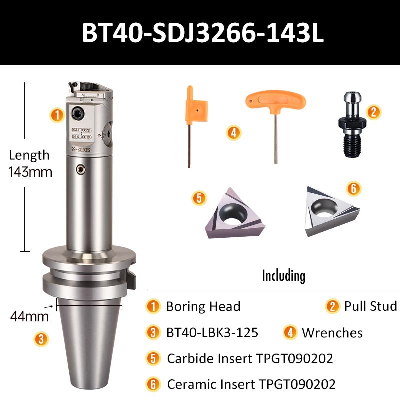 BT40-SDJ3266-143L Fine Boring Tool Holder for Small Aperture Straight Shank - Da Blacksmith