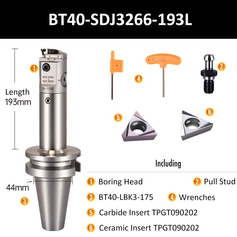BT40-SDJ3266-193L Fine Boring Tool Holder for Small Aperture Straight Shank - Da Blacksmith