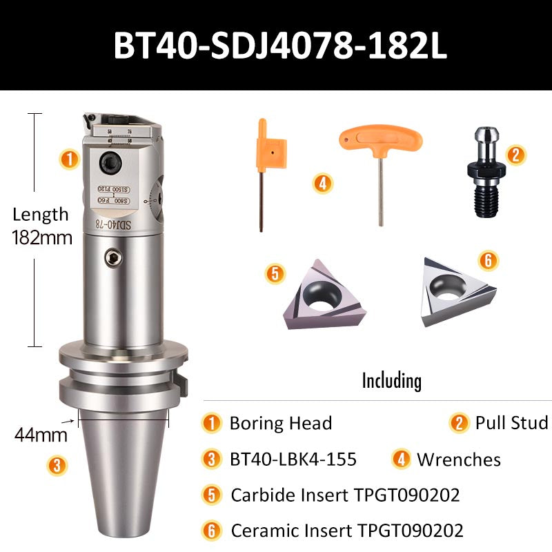 BT40-SDJ4078-182L Fine Boring Tool Holder for Small Aperture Straight Shank - Da Blacksmith