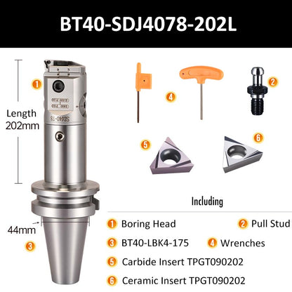 BT40-SDJ4078-202L Fine Boring Tool Holder for Small Aperture Straight Shank - Da Blacksmith