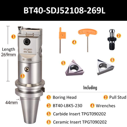 BT40-SDJ52108-269L Fine Boring Tool Holder for Small Aperture Straight Shank - Da Blacksmith