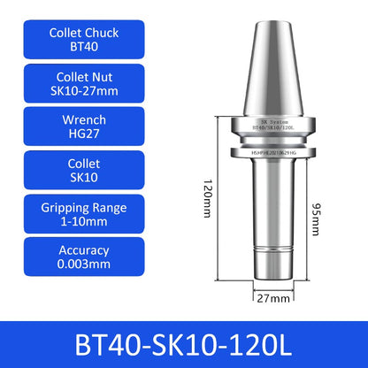 BT40-SK10-120L High-speed Collet Chuck Machining Center Precision CNC Tool Holder - Da Blacksmith