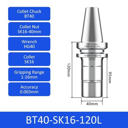 BT40-SK16-120L High-speed Collet Chuck Machining Center Precision CNC Tool Holder - Da Blacksmith